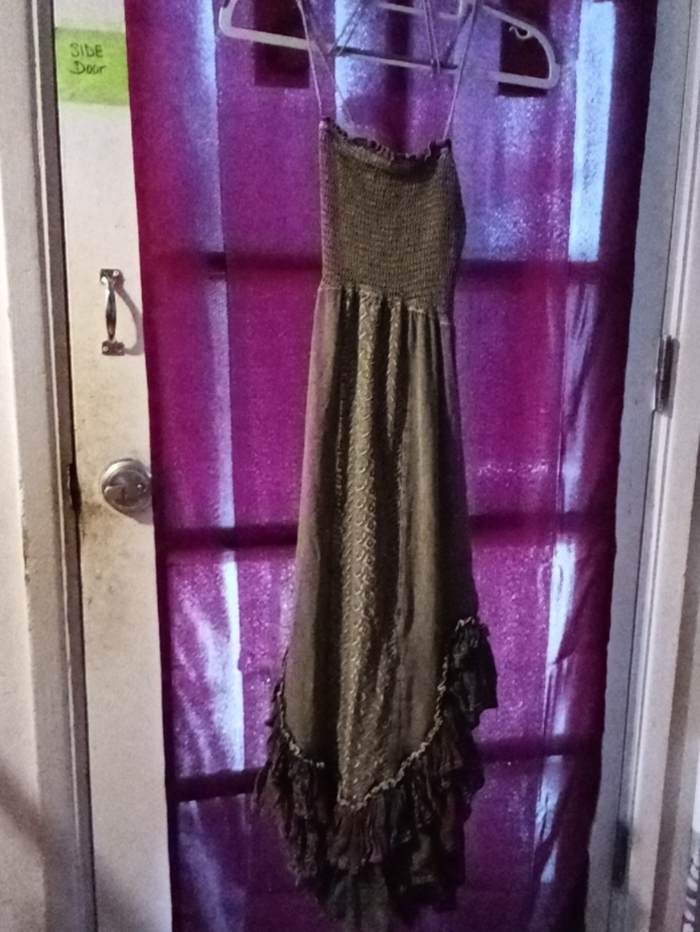 Women's YOUNG TREADS Flirty Olive Green Ruffle Hem Maxi Dress